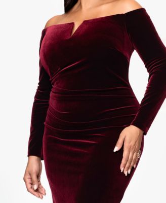 Plus Size Off-Shoulder Short Velvet Dress