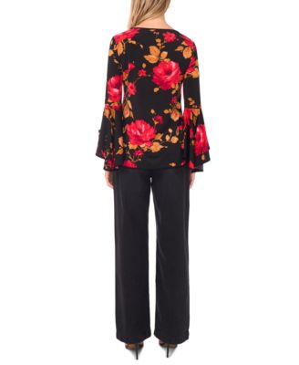 Women's Printed Crewneck 3/4-Bell-Sleeve Blouse