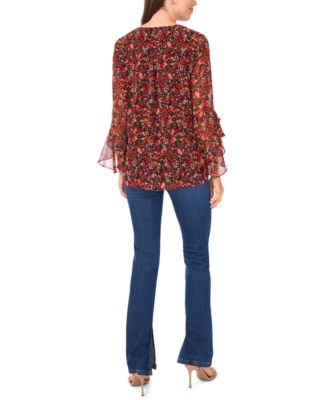 Women's Printed V-Neck 3/4-Sleeve Blouse