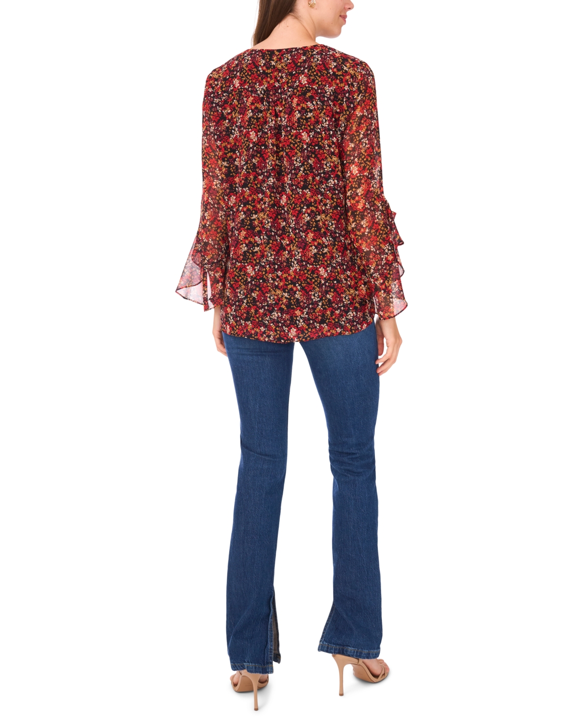 Sam & Jess Women's Printed V-neck Top In Brown