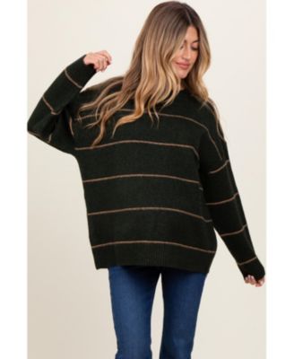 Olive Striped Drop Shoulder Maternity Sweater