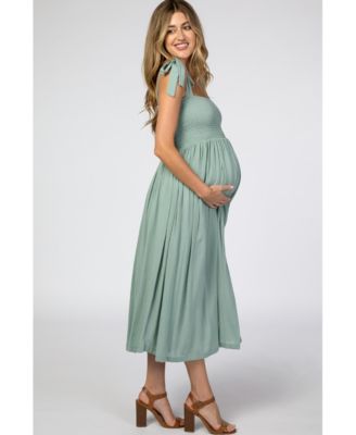 Maternity Navy Blue Smocked Tie Strap Midi Dress