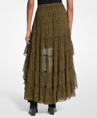 Women's Paisley Print Georgette High-Low Tiered Skirt