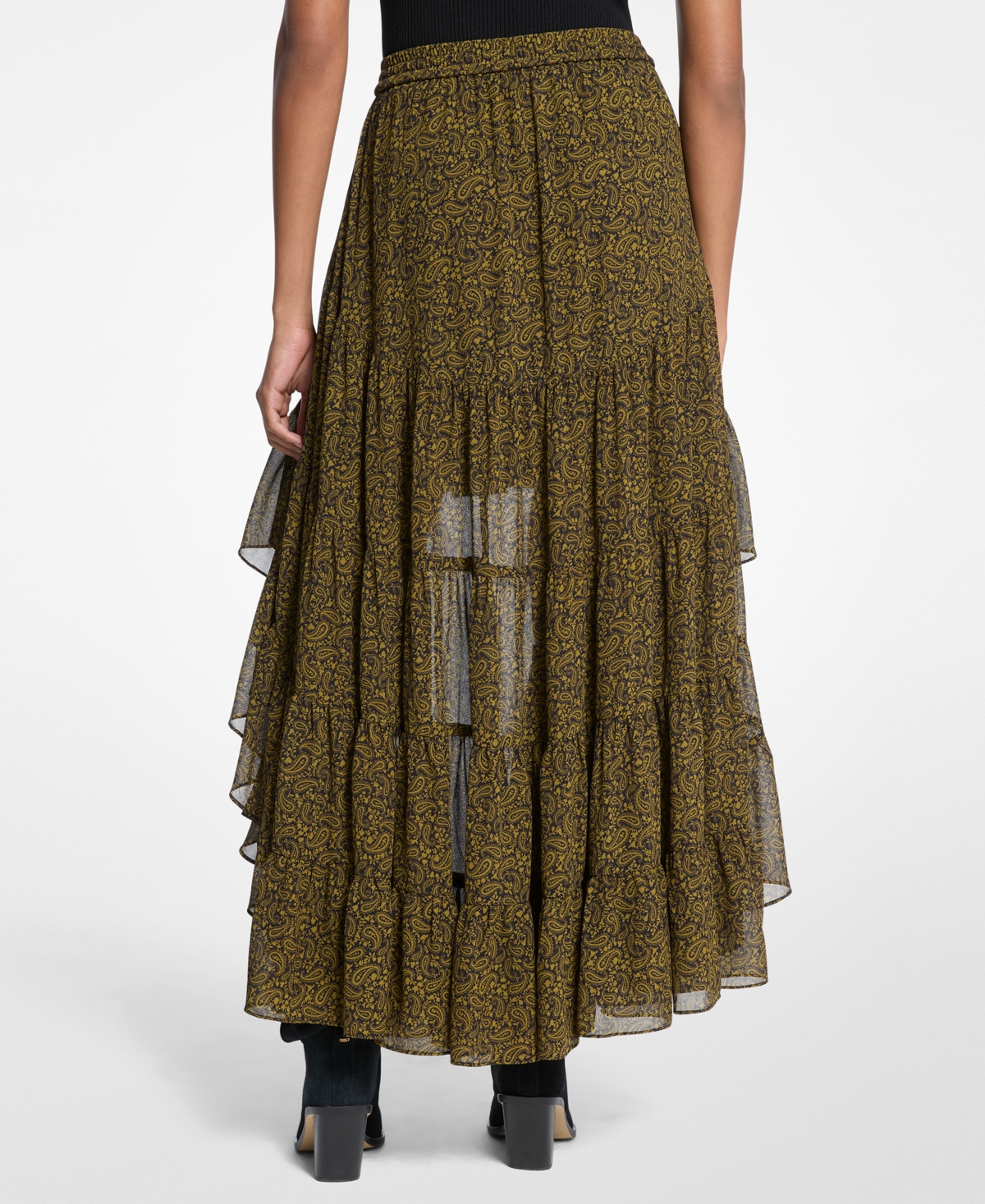Michael Kors Paisley Print Georgette High-low Tiered Skirt In Green
