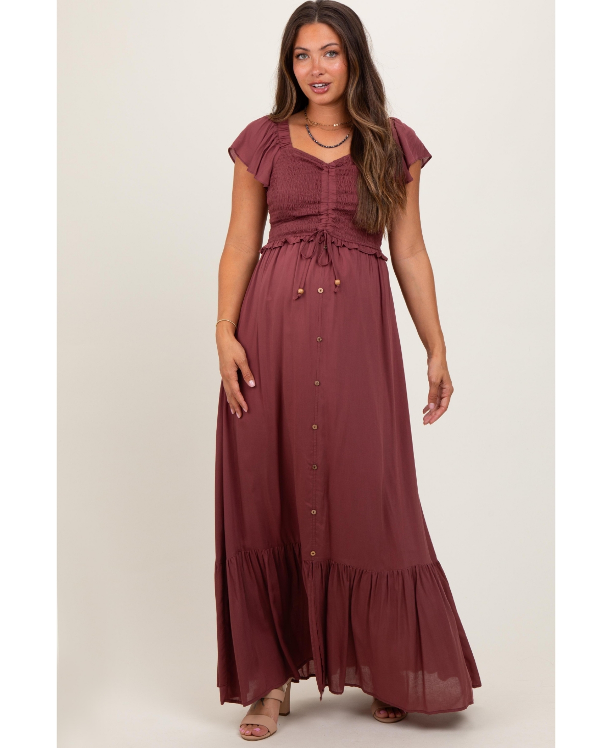 Pinkblush Maternity Smocked Top Woven Maxi Dress