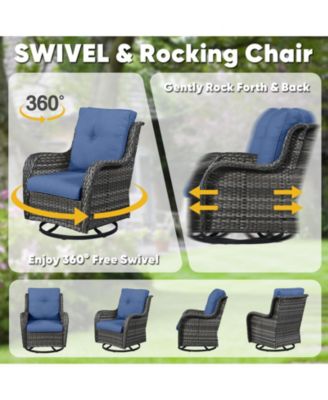 ArcLine Brown Wicker Swivel Glider Outdoor Rocking Chair with CushionGuard Blue Cushion (2-Pack)