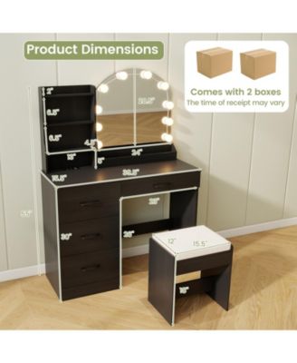 Makeup Vanity Desk Dressing Table and Stool Set with Mirror and Lights