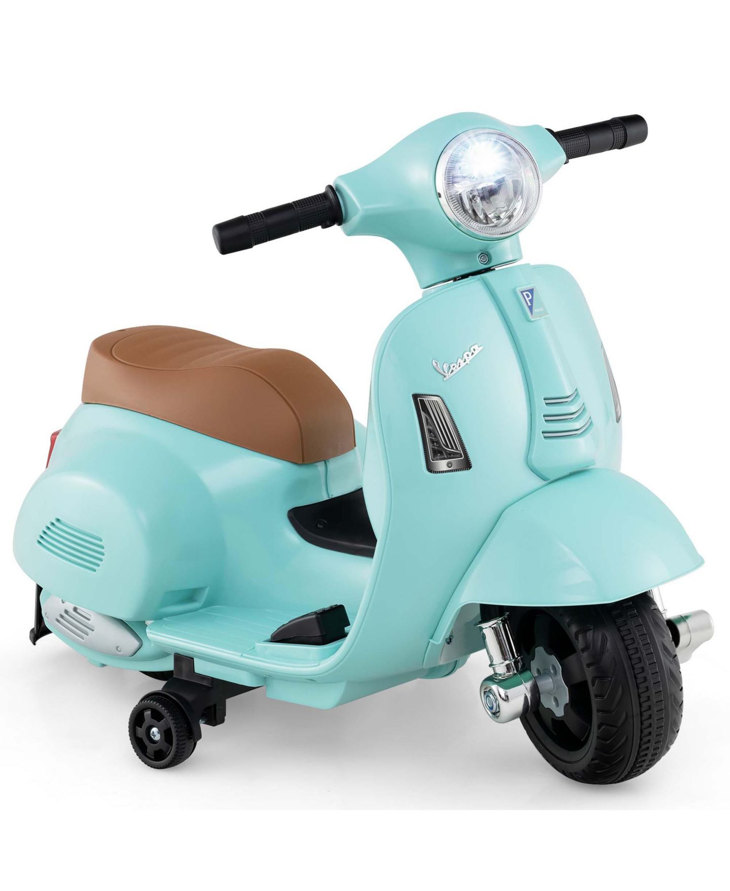 Детская игрушка Costway Vespa Battery-Powered 6V Kids Ride-On Motorcycle with Training Wheels, 55 lbs Capacity, Ages 18-36 Months, цвет: Зелёный — фото 1