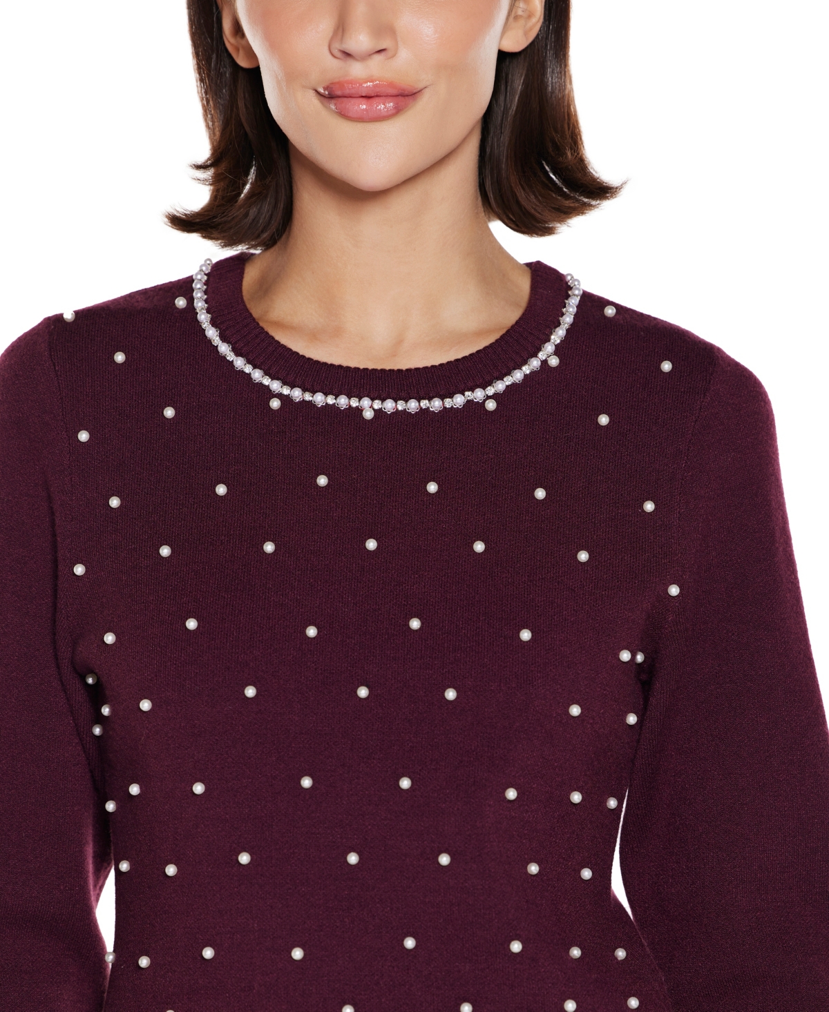 Belldini Plus Size Front-embellished Sweater In Burgundy
