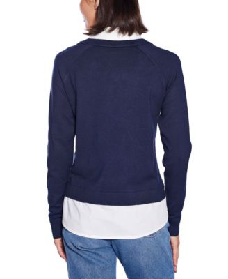  Women's Layered-Look Rivet-Trim Sweater