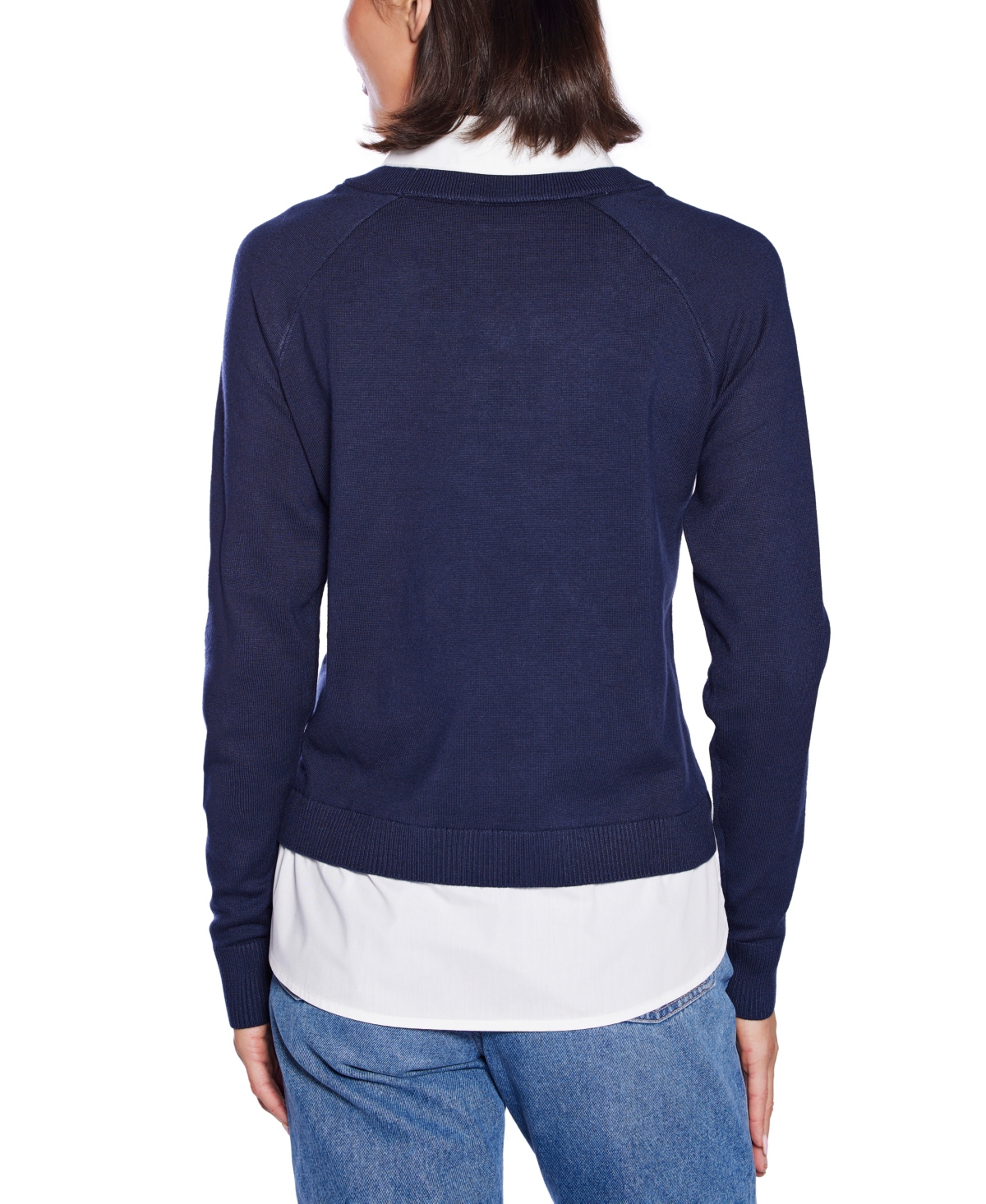 Belldini Women's Layered-look Rivet-trim Sweater In Blue
