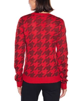  Women's Stylized-Houndstooth V-Neck Sweater