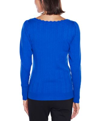  Women's Scalloped-Trim Boat Neck Sweater
