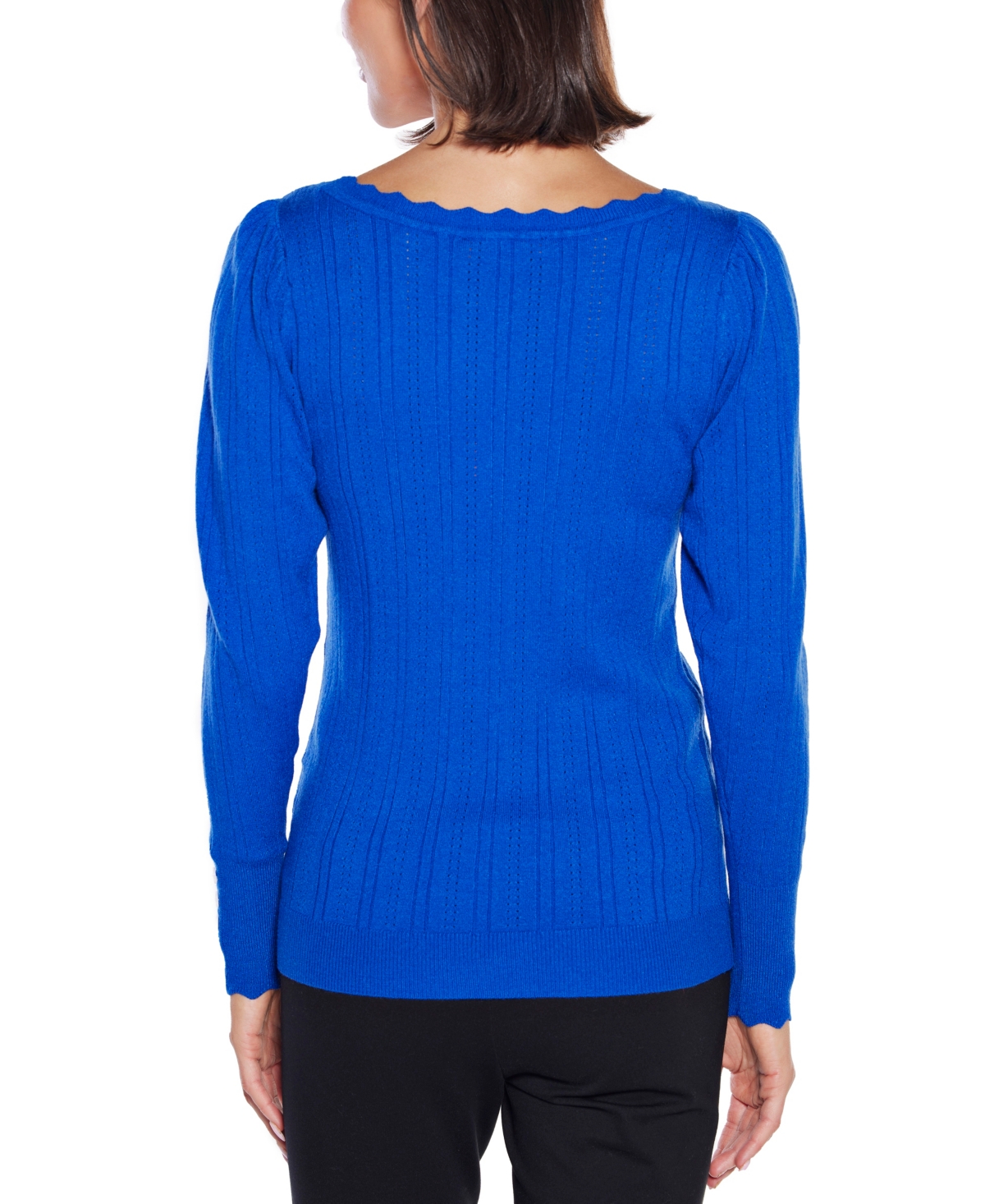 Belldini Women's Scalloped-trim Boat Neck Sweater In Blue