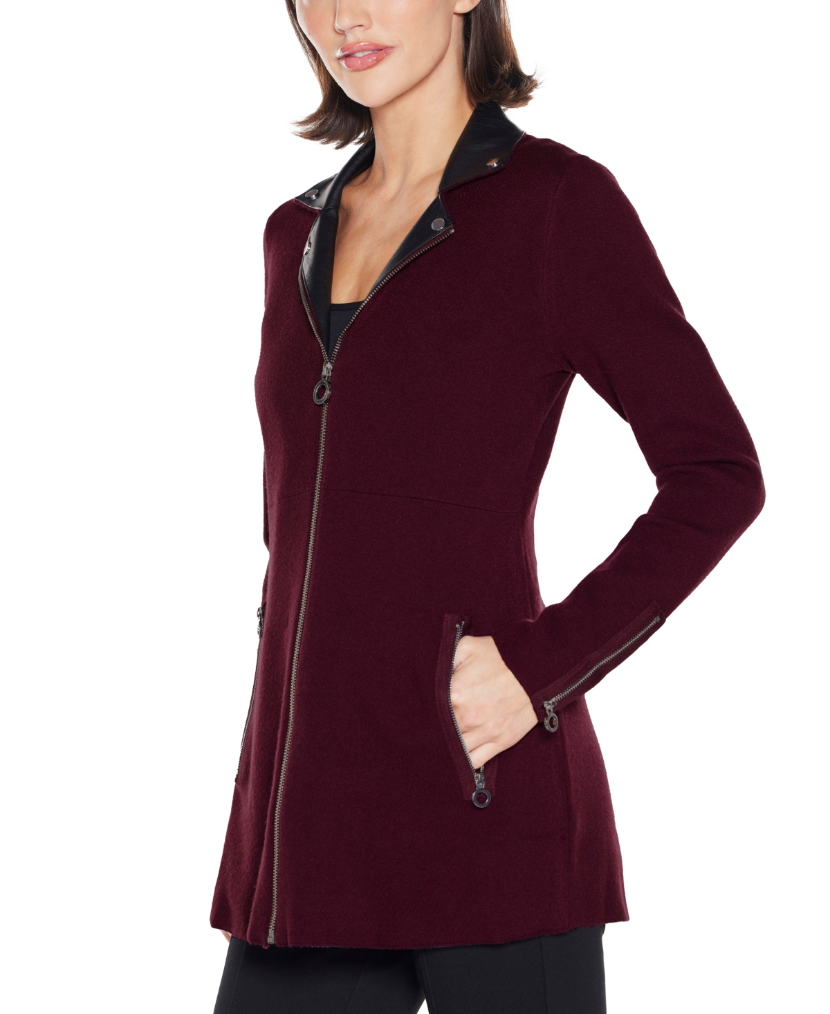 Belldini Women's Black Label Collared Sweater Jacket