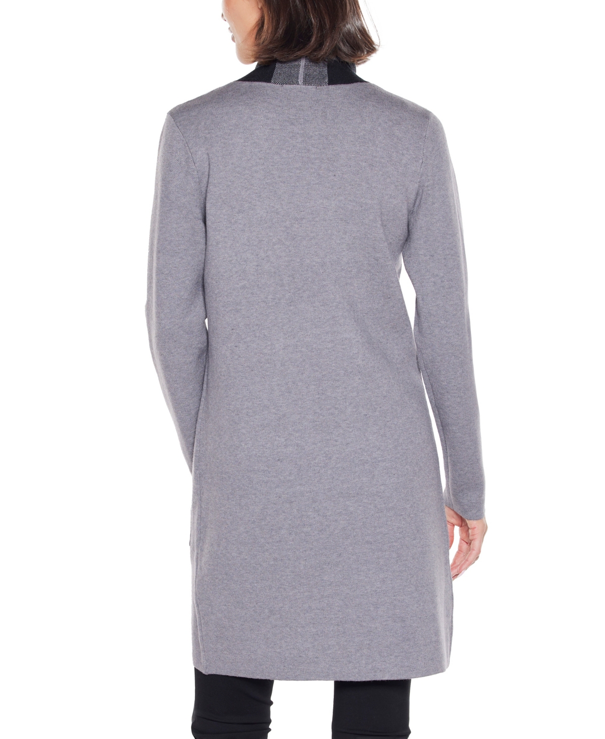 Belldini Women's Black Label Scarf-effect Open-front Coatigan Sweater In Gray