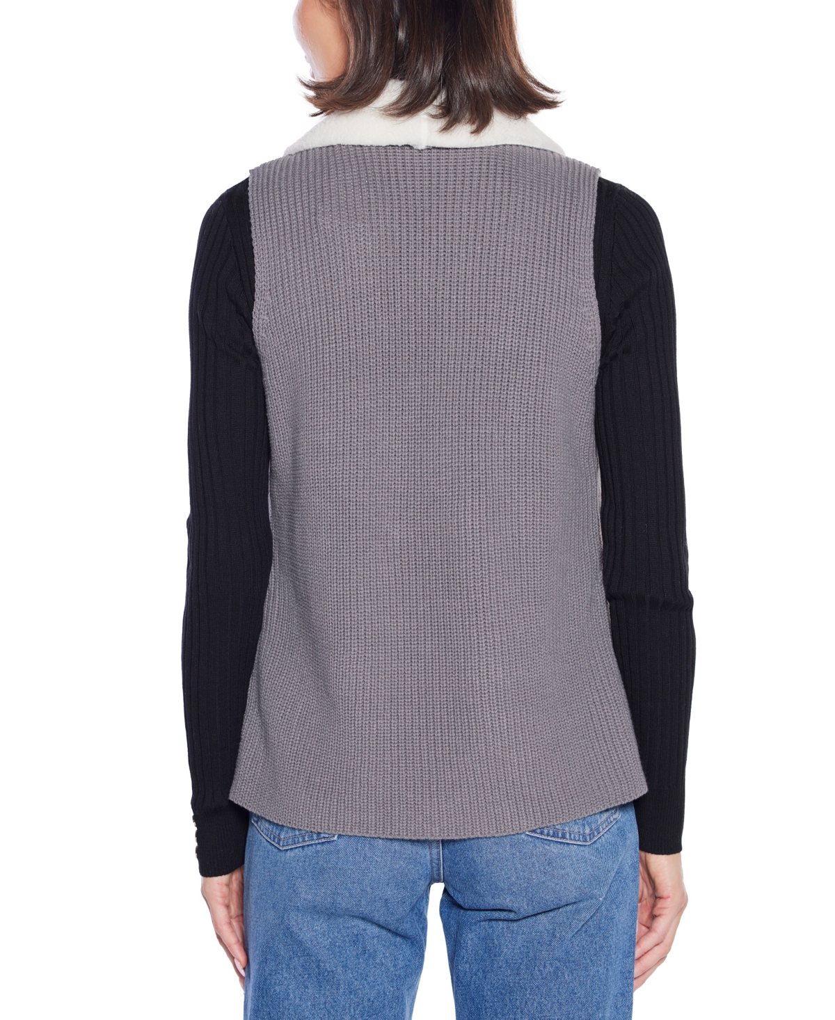Belldini Plus Size Black Label Sherpa-trim Vest Sweater In Gray