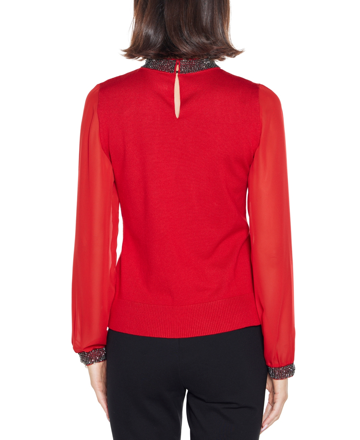 Belldini Â Women's Black Label Rhinestone-zip Cardigan Sweater In Red