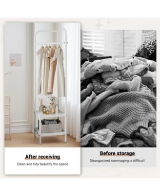 Entryway Corner Hall Tree Modern Entryway Coat Rack Metal Clothes Rack Freestanding Coat Organizer with Shelves Storage