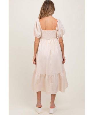 Maternity Lavender Sweetheart Stripe Smocked Back Midi Dress