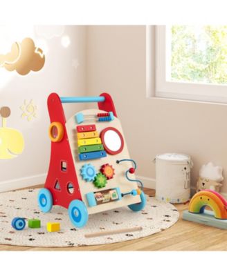 Wooden Baby Walker Baby Push Walker w/ Handle Storage & Wheels Walker Toy