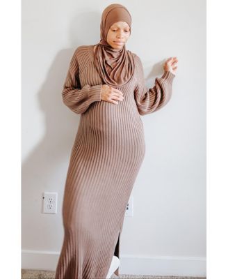 Women's Mauve Side Slit Maternity Maxi Sweater Dress