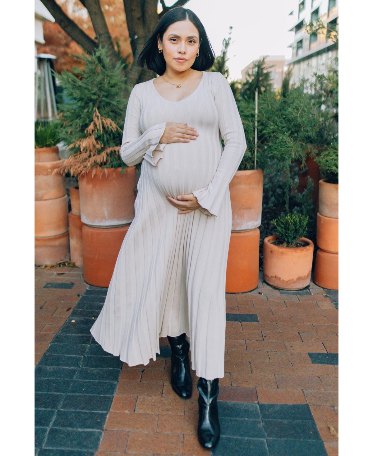 Pinkblush Maternity Taupe Ribbed Knit Maxi Dress