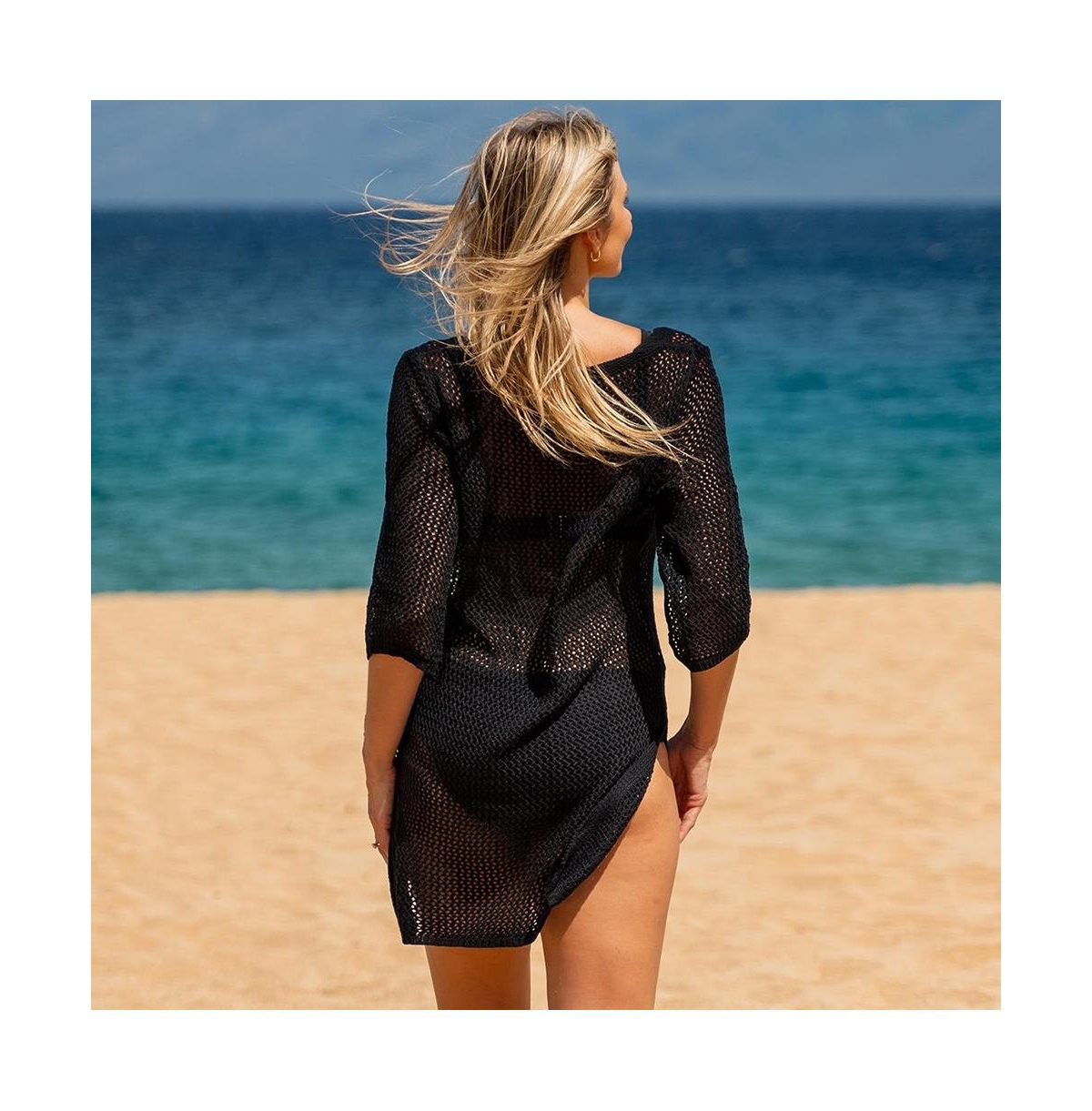 Calypsa Women's Plus Crochet Beach Cover Up Dress