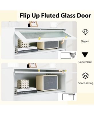 4-Drawer Modern Storage Cabinet with Flip-Up Fluted Glass Door