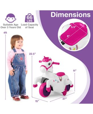 12V Kids Ride on Unicorn Toy with Training Wheels Music One-button Start Horse Toy