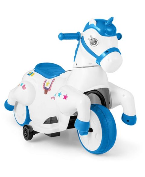 Детская игрушка Costway 12V Kids Ride on Unicorn Toy with Training Wheels Music One-button, цвет: Синий