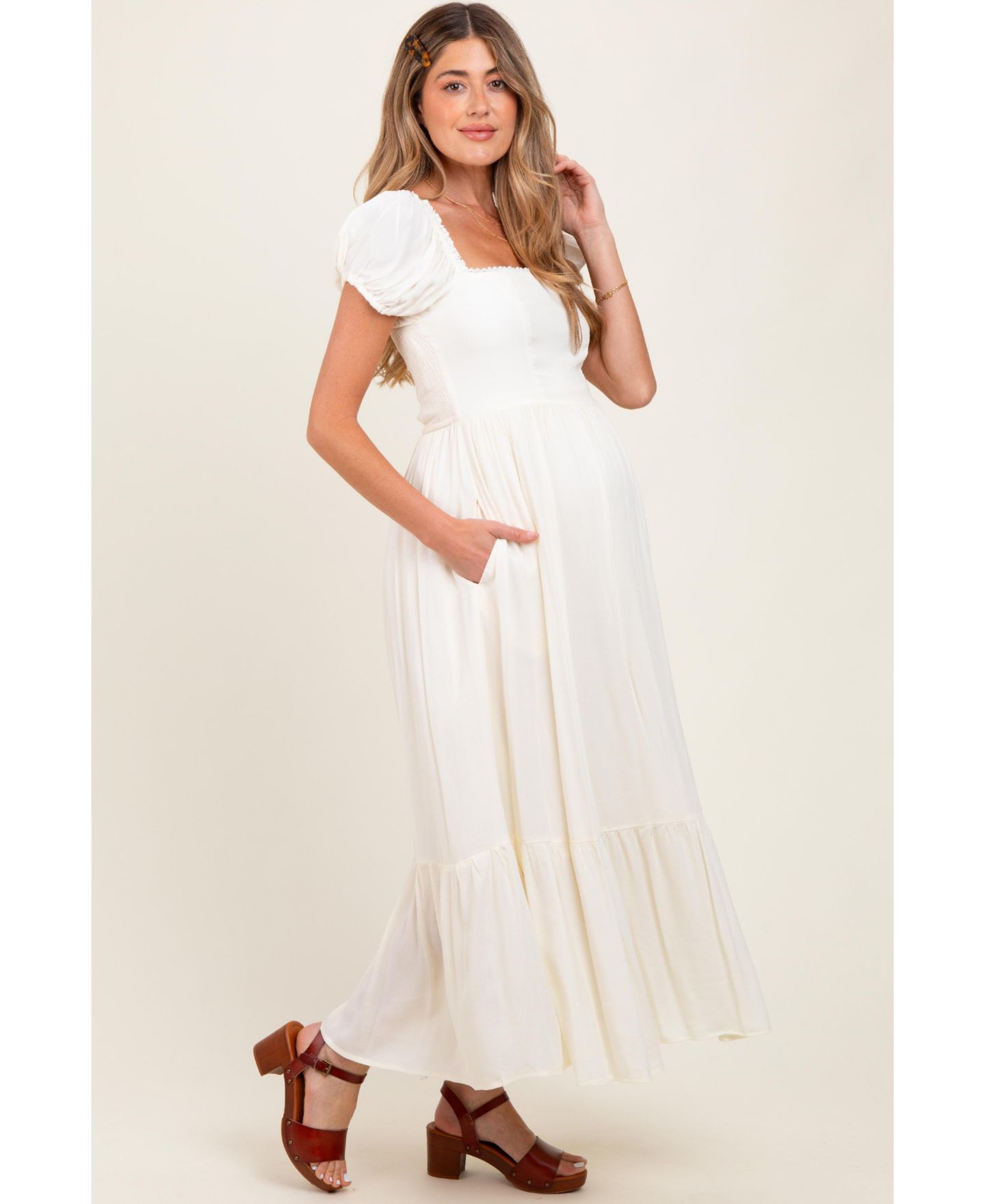 Женское платье Pinkblush Ivory Ruffle Detail Square Neck Maxi, цвет: Слоновая кость — фото 3