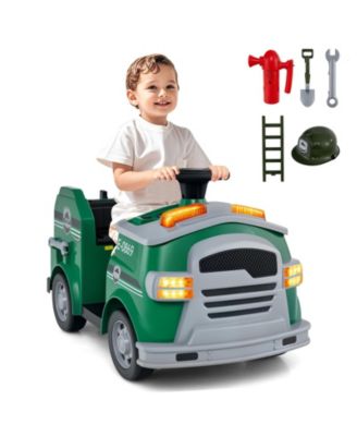 Police Car Ride on, 12V Electric Cop Truck Kids Car with Shovel and Wrench, 4 Anti-Slip Wheels, Electric Vehicle Gift for Toddler