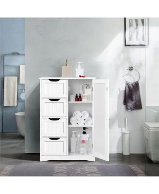 Wooden Bathroom Cabinet 32.5-Inch Height with 4 Drawers and Cupboard