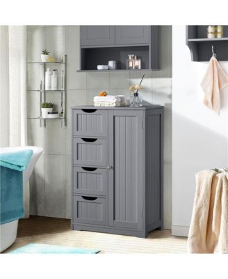 Wooden Bathroom Cabinet 32.5-Inch Height with 4 Drawers and Cupboard