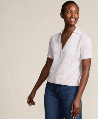 Women's Cotton Blend Short Sleeve Polo Sweater