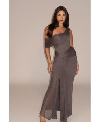 Draped Metallic Maxi Dress