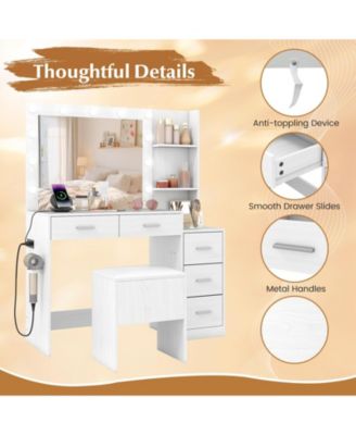 Makeup Table and Stool Set with Hair Dryer Stand