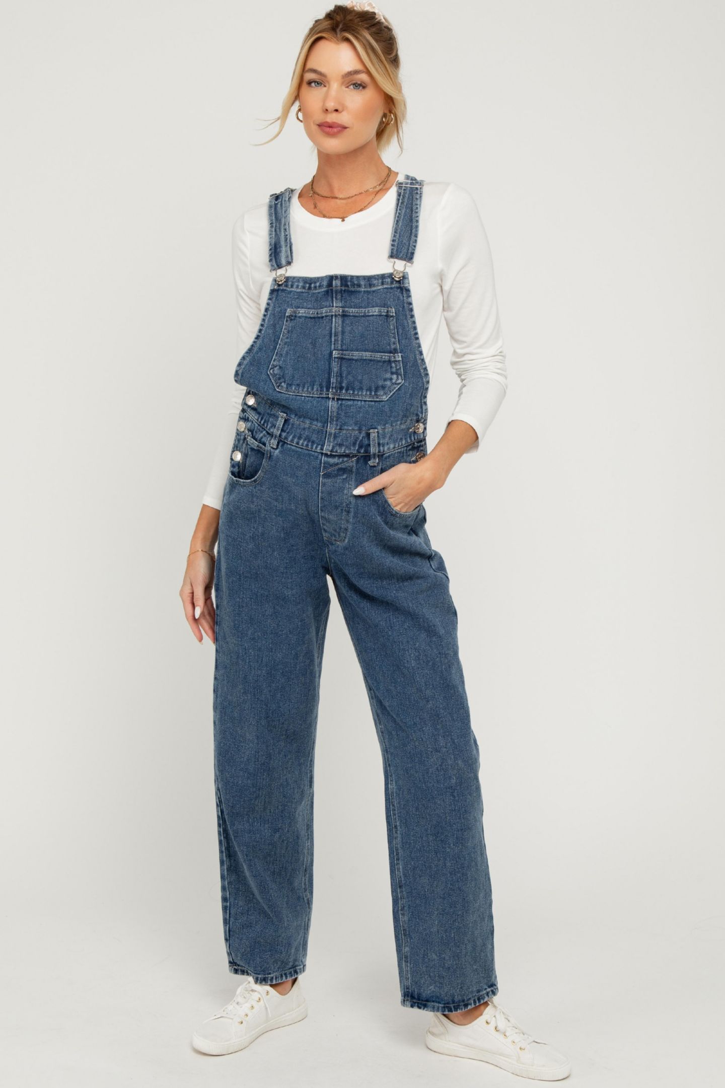 Женский комбинезон Pinkblush Blue Wash Rolled Cuff Denim Overalls, цвет: Синий — фото 2