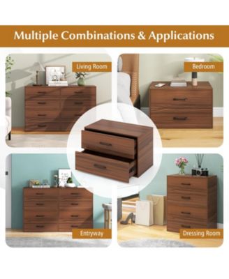 1Pc 2-Drawer Stackable Horizontal Storage Cabinet Dresser Chest with Handles