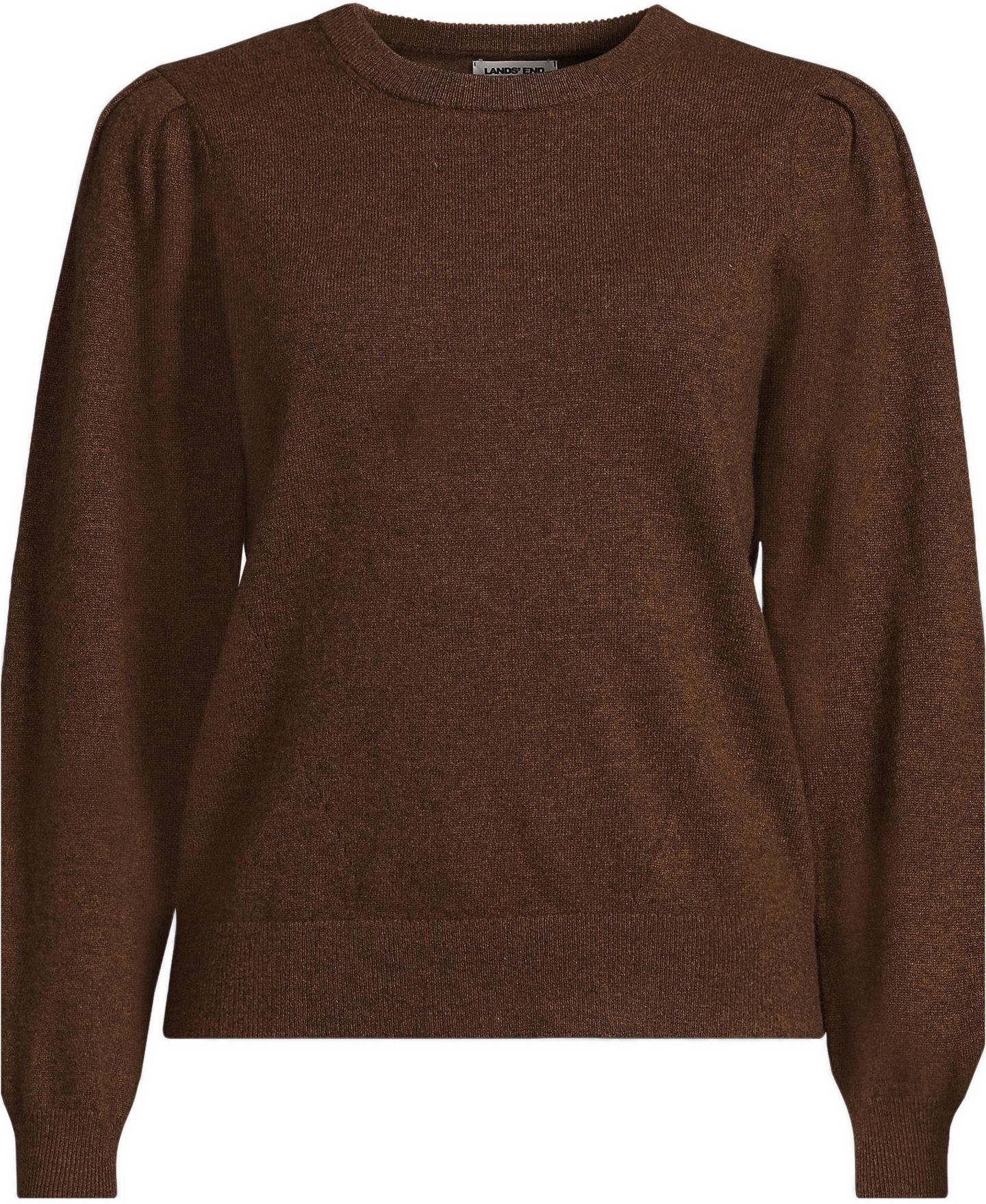Женский свитер Lands' End Cashmere Puff Sleeve Crew Neck, цвет: Тёмный меланжевый — фото 3