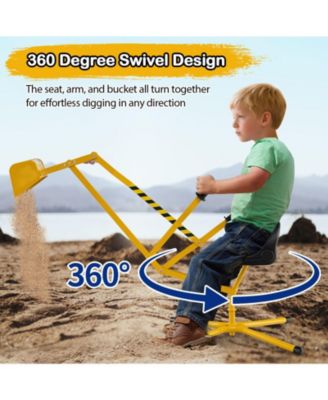 Kids Ride on Sand Digger w/ 360&deg; Rotatable Seat Flexible Shovel for Dirt Snow