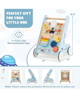 Wooden Baby Walker Push & Pull Learning Activity Center w/ Wheels Push Toy
