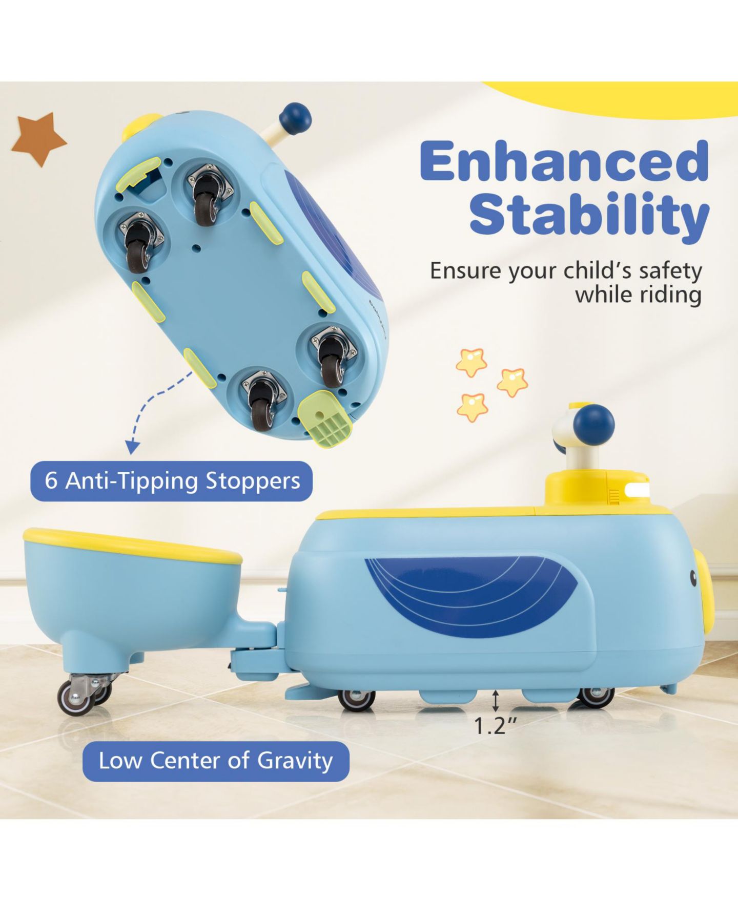 Детская игрушка Gymax 2-in-1 Wiggle Sliding Ride-On Toy, 55 lb. Capacity, Ages 12+ Months, цвет: Синий — фото 8