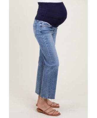 Maternity Blue Cropped Raw Hem Straight Leg Jeans