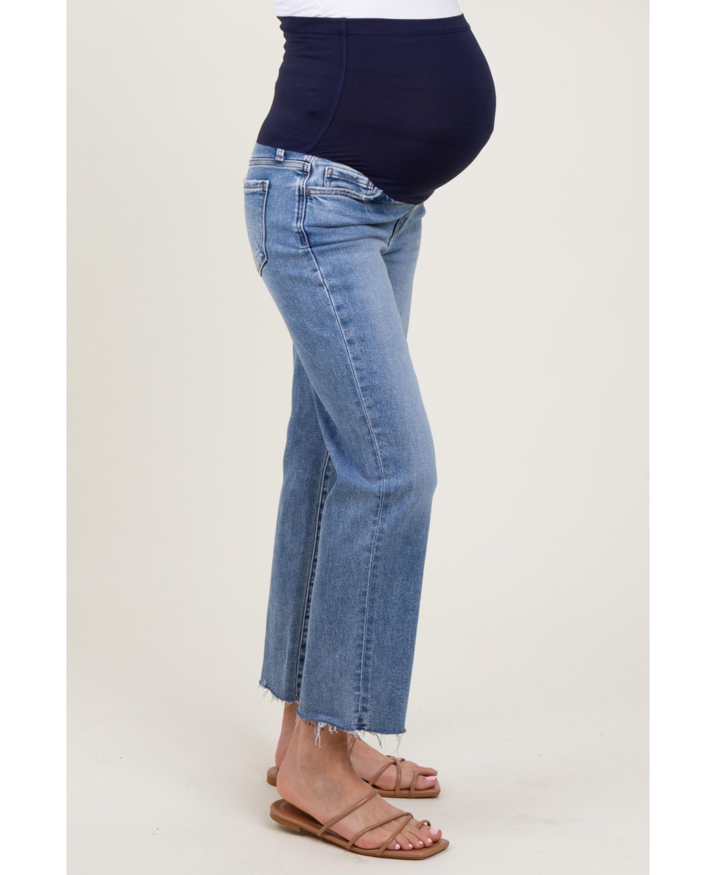Женские джинсы Pinkblush Blue Cropped Raw Hem Straight Leg, цвет: Синий — фото 4