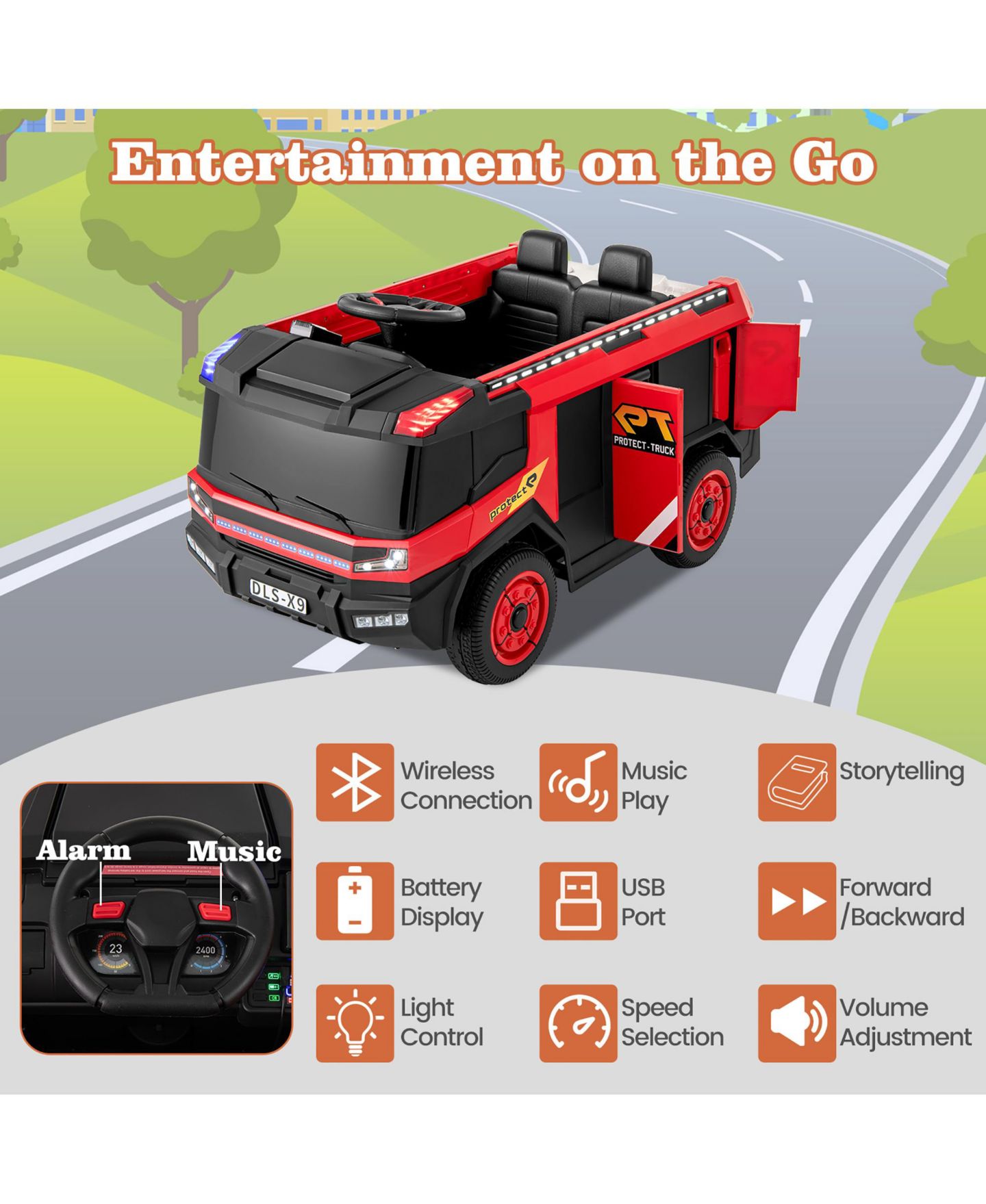 Детская игрушка Gymax 2-Seater Kids Ride-On Fire Truck with Remote Control, 3–8 лет, цвет: Красный — фото 6