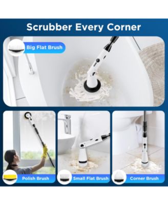 Electric Spin Scrubber - Power Shower Cleaning Brush with Extendable Handle & 4 Brush Heads for Bathrooms Window and Floor White/Black
