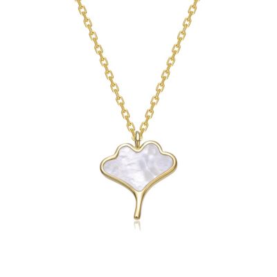 Women's 14K Gold Plated with White Mother-of-Pearl Design Pendant Necklace.