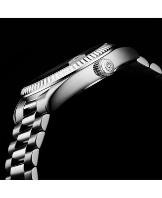 Statesman 4070 Men s Watch – Stainless Steel Bracelet, Black Dial, Day-Date Quartz, 42mm Fluted Bezel